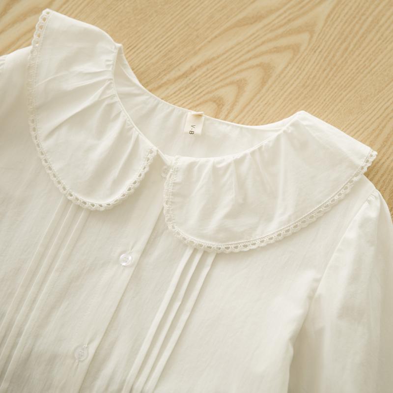 Tops |  Womens 100% Cotton Doll Collar Solid Knotted Short Sleeve Shirt Clothing Tops