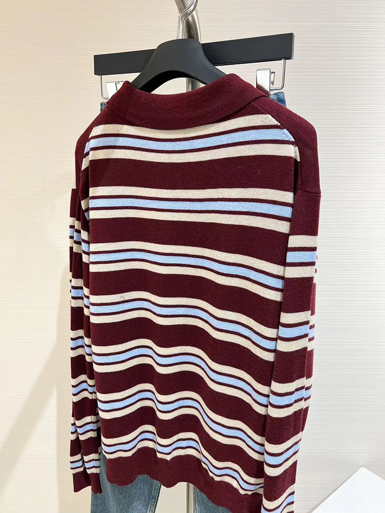 Tops |  Womens 100% Cotton Polo Striped Oversized Sweatshirt Clothing Burgundy