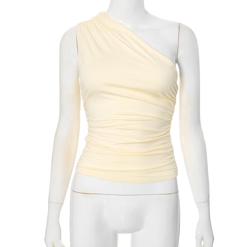 Tops |  Womens Boat Neck Solid Ruched Drawstring Tank Top Clothing Cream