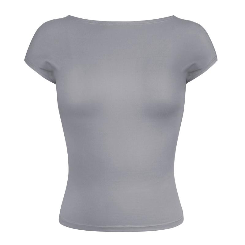 Tops |  Womens Buckle U-Neckline Short Sleeve Tee Clothing Blue