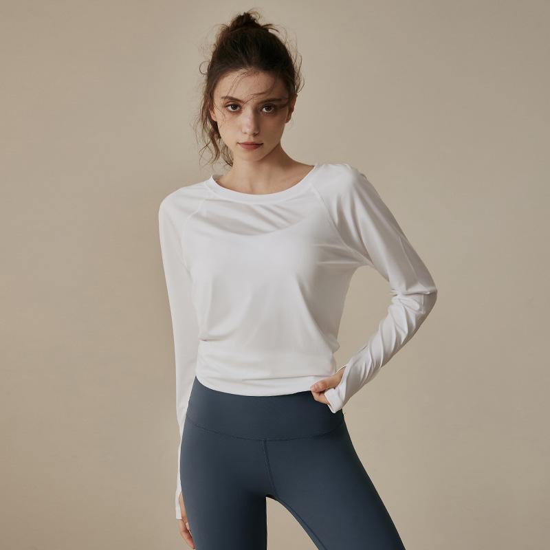 Tops |  Womens Cotton-Blend Halter Neckline Two Tone Ruched Long Sleeve Tee Clothing Tops