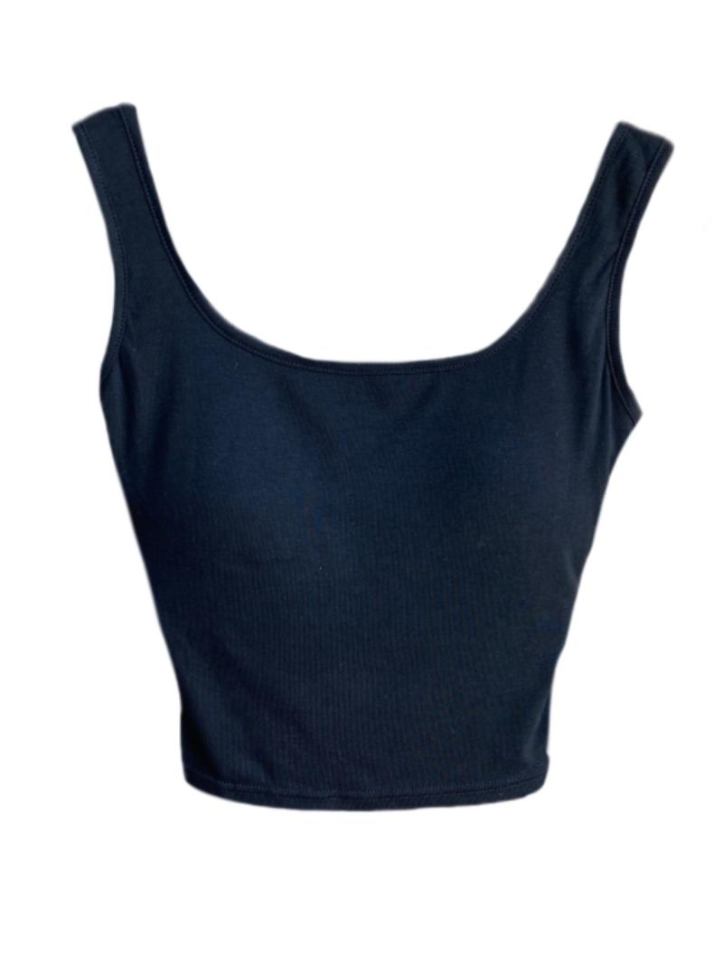 Tops |  Womens Denim Scoop Neck Solid Crop Tank Top Clothing Dark denim