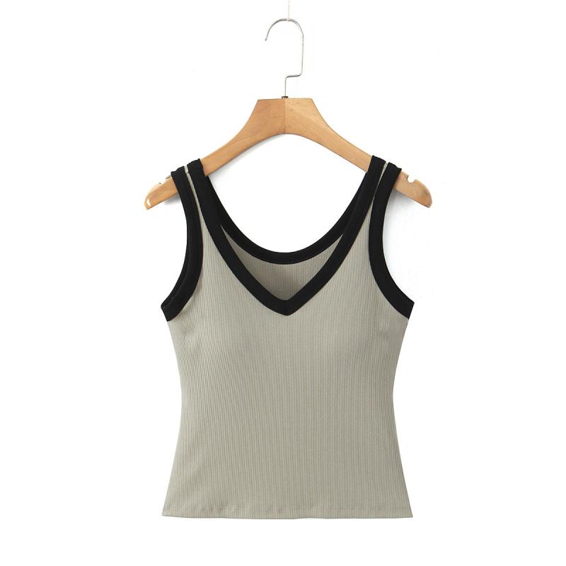 Tops |  Womens Knit U-Neckline Contrasting Binding Bowknot Tank Top Clothing Tops