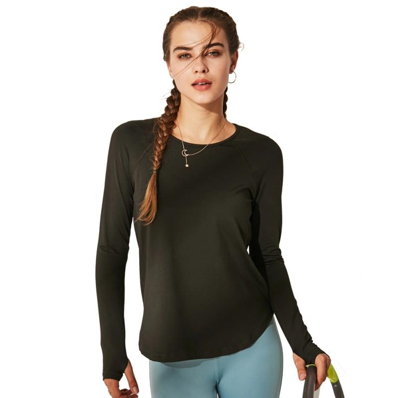 Tops |  Womens Round Neckline Solid Long Sleeve Tee Clothing Black