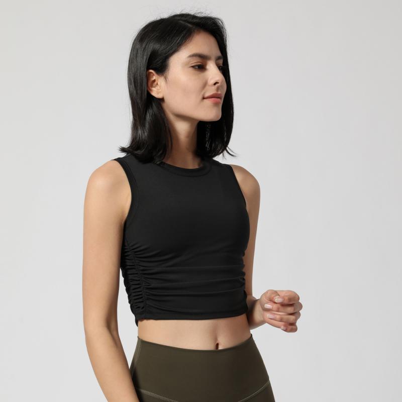 Tops |  Womens Round Neckline Solid Sleeveless Ruched Crop Top Clothing Tops