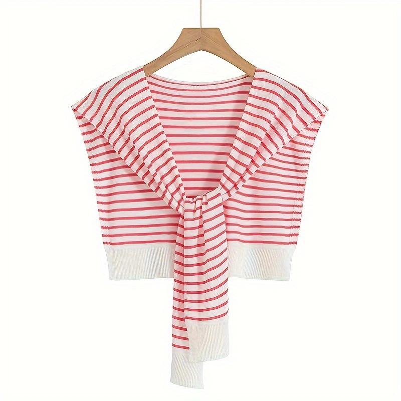 Tops |  Womens Round Neckline Striped Knotted Short Sleeve Tee Clothing Red