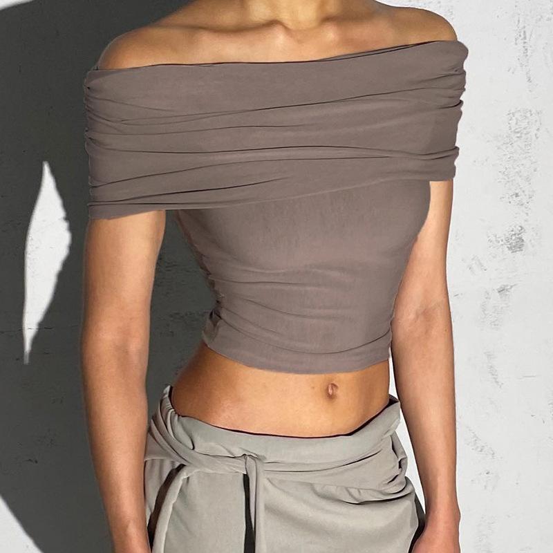 Tops |  Womens Ruched Off-Shoulder Short Sleeve Crop Top Clothing Grey