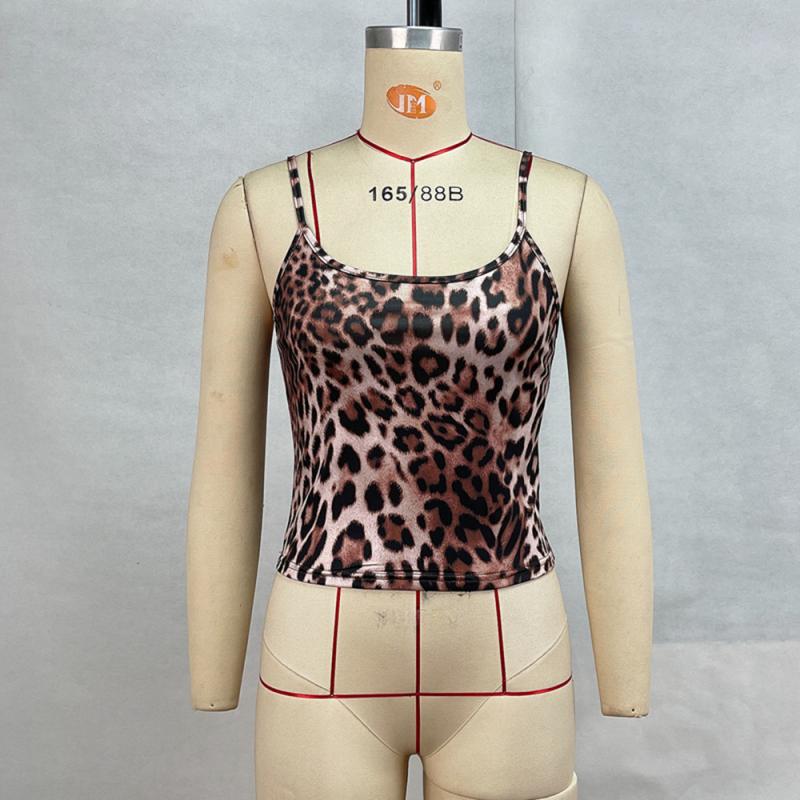 Tops |  Womens Seamless U-Neckline Leopard Crop Cami Top Clothing Brown