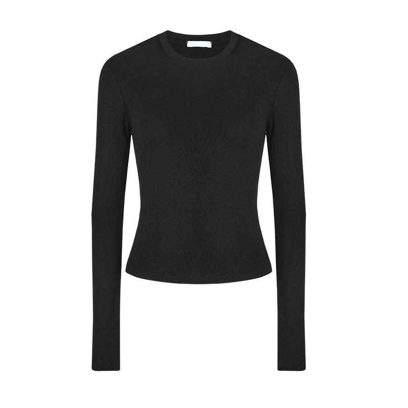 Tops |  Womens Second Skin Double Layered V-Neck Solid Long Sleeve Tee Clothing Black