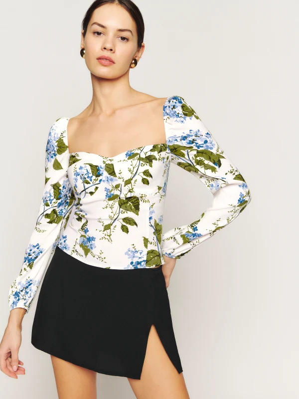 Tops |  Womens Square Neck Floral Ruched Corset Bodysuit Clothing Blue