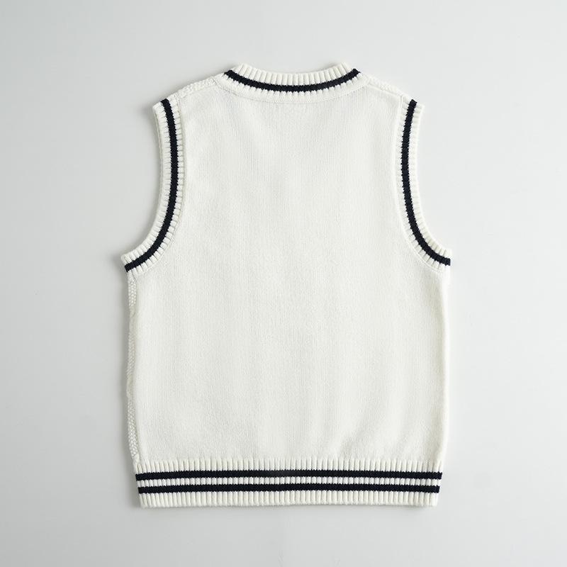 Tops |  Womens V-Neck Solid Bowknot Knitted Vest Clothing Cream