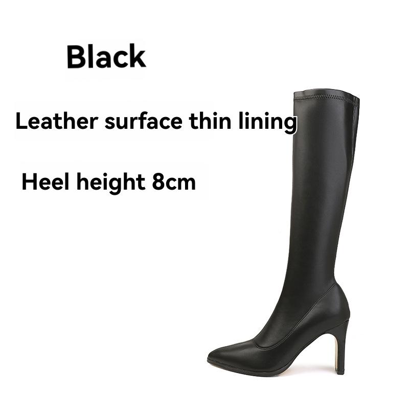 Boots |  Womens Classic Chunky Heeled Leather Knee High Boots Shoes Black